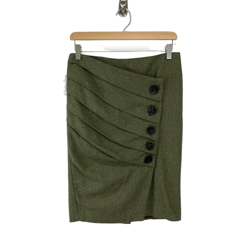 Eva Franco- Herringbone Wool Green Skirt Size 2